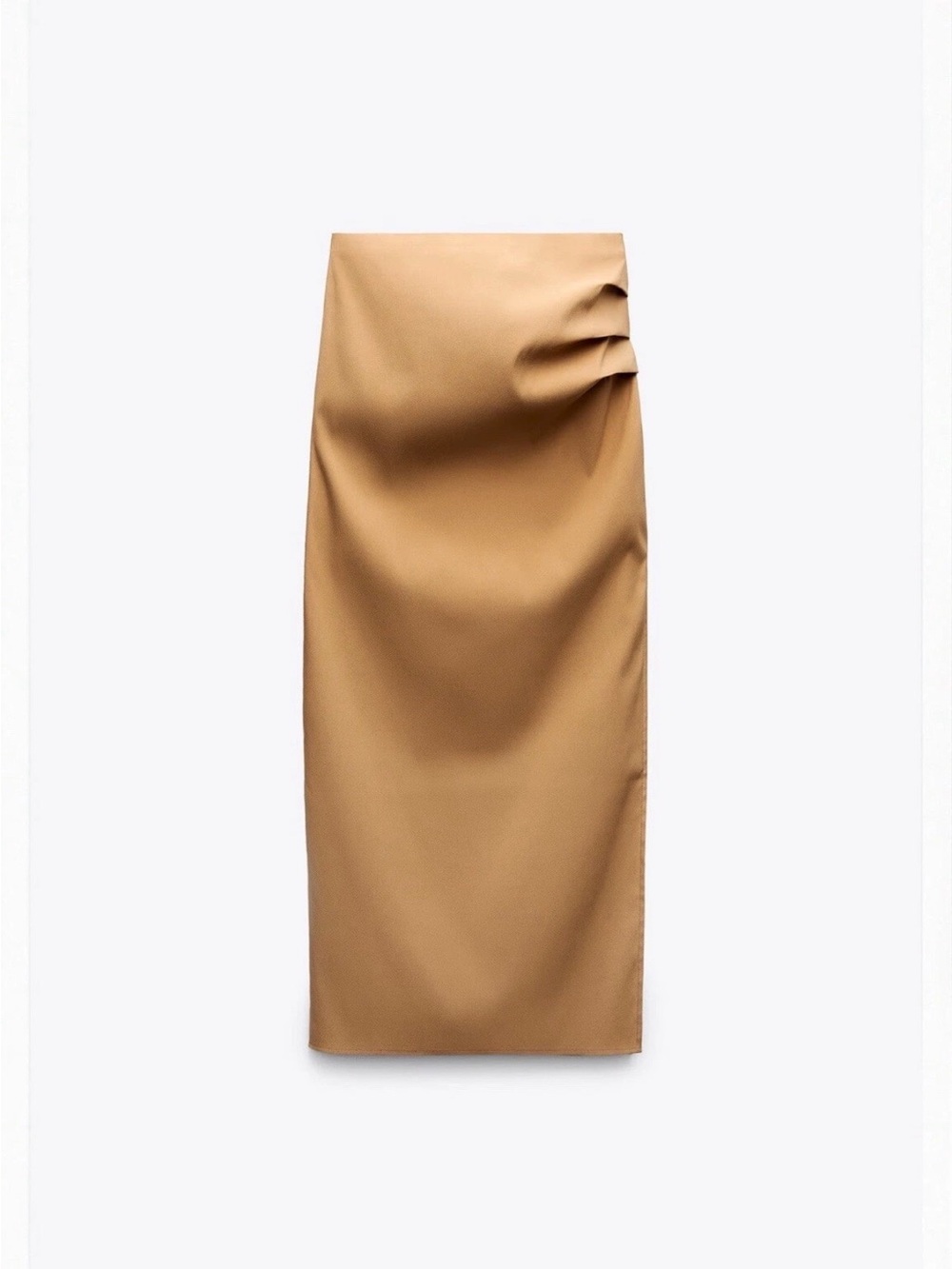 Zara Camel Pleated-Accent Pencil Skirt